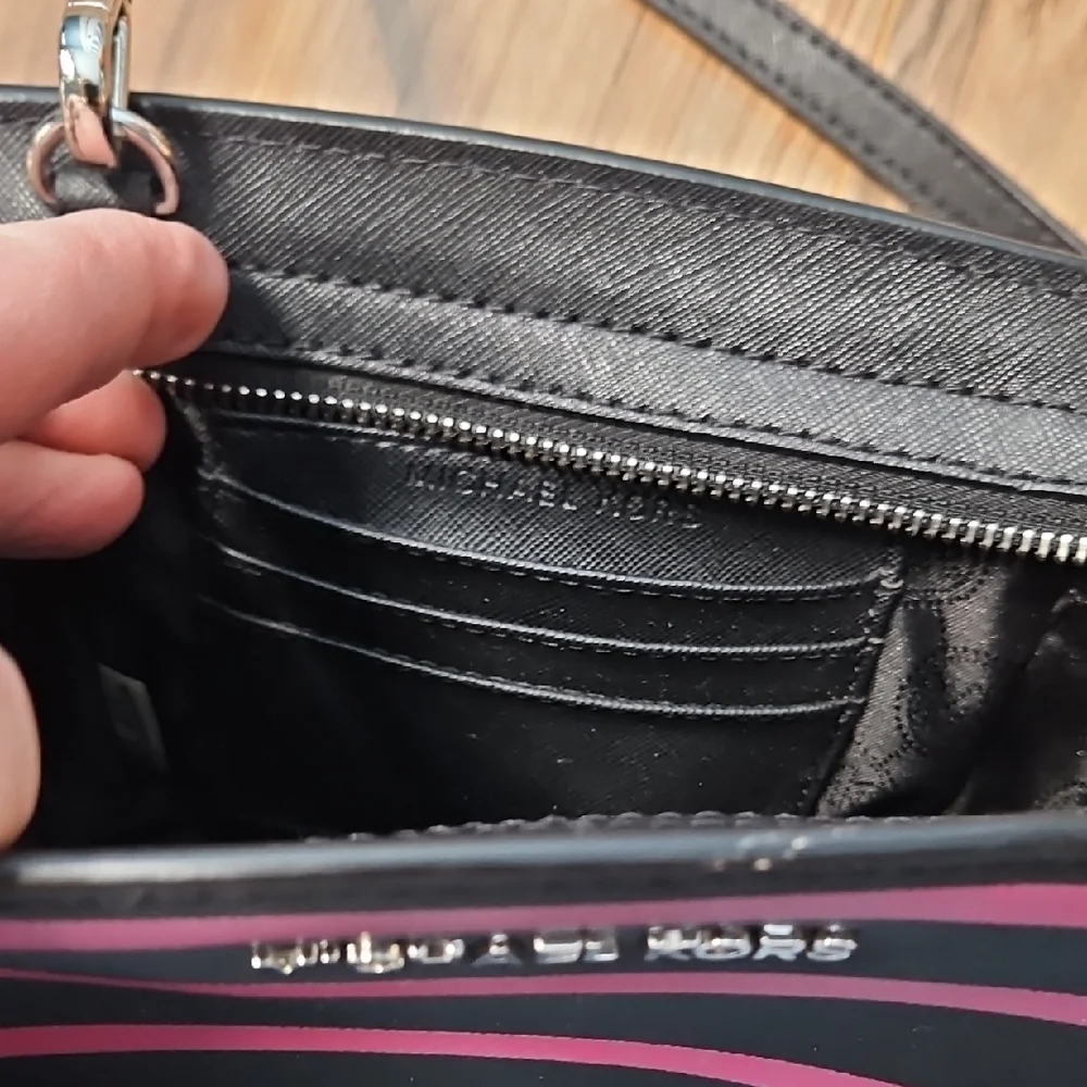 Michael Kors Women's Selma Stripe Mini Messenger Black & Pink Bag